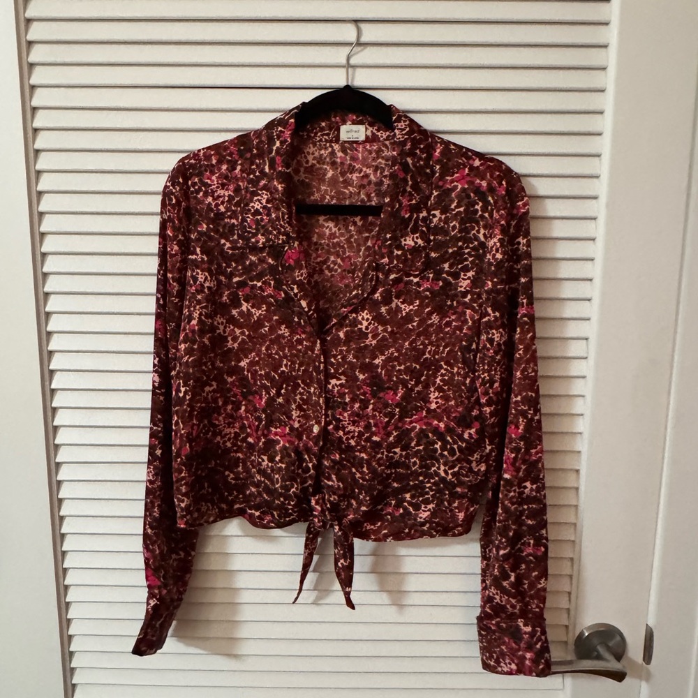 Wilfred Pink and Brown Patterned Tie-Front Blouse